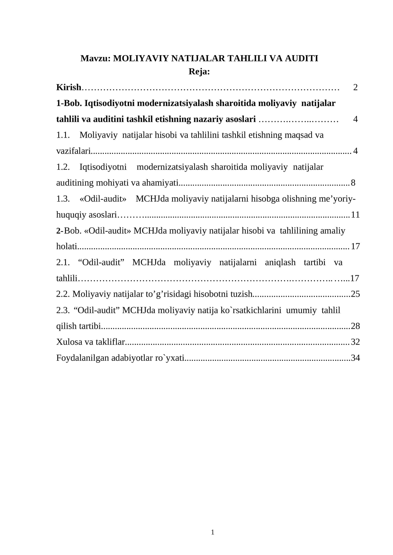 Moliyaviy natijalar tahlili va audit