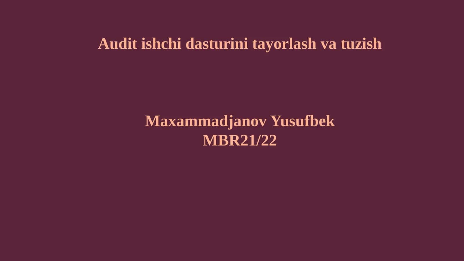 Auditishchi dasturini tayyorlash va tuzish: Auditning asosiy qoidalari