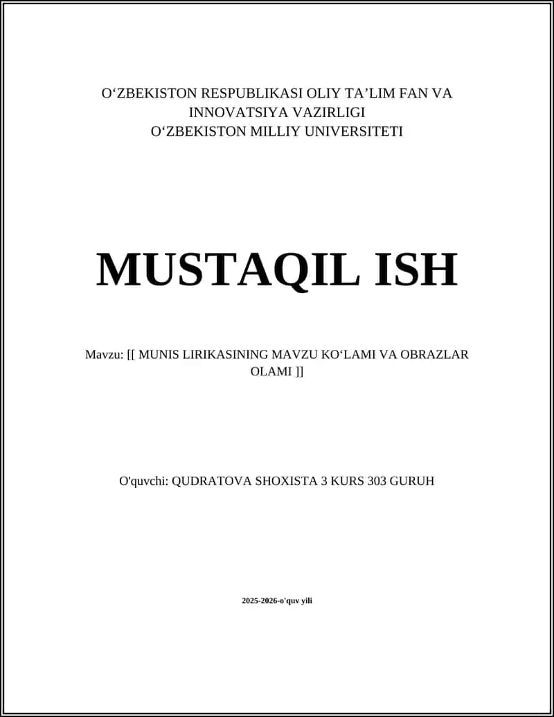 MUNIS LIRIKASINING MAVZU KO‘LAMI VA OBRAZLAR OLAMI