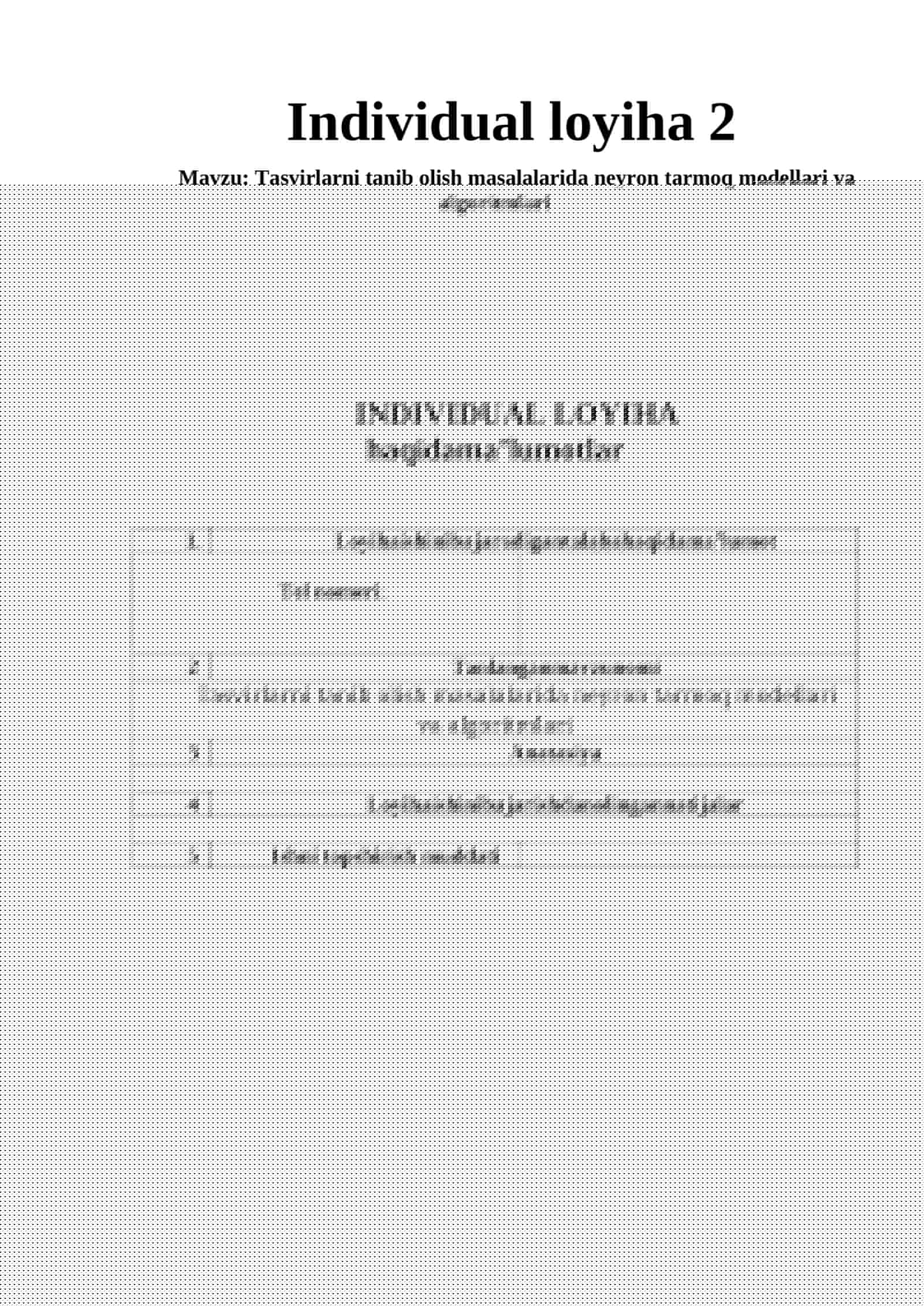 Tasvirlarni tanib olish masalalarida neyron tarmoq modellari va algoritmlari