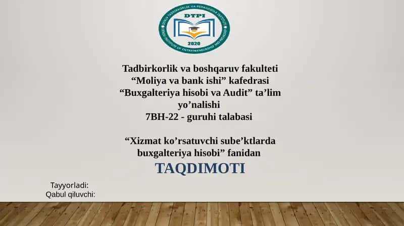 OBODONLASHTIRISH VA KO'KALAMZORLASHTIRISH XIZMATLARINI KO'RSATUVCHI SUB'EKTLARIDA BUXGALTERIYA HISOBINING HUSUSIYATLARI