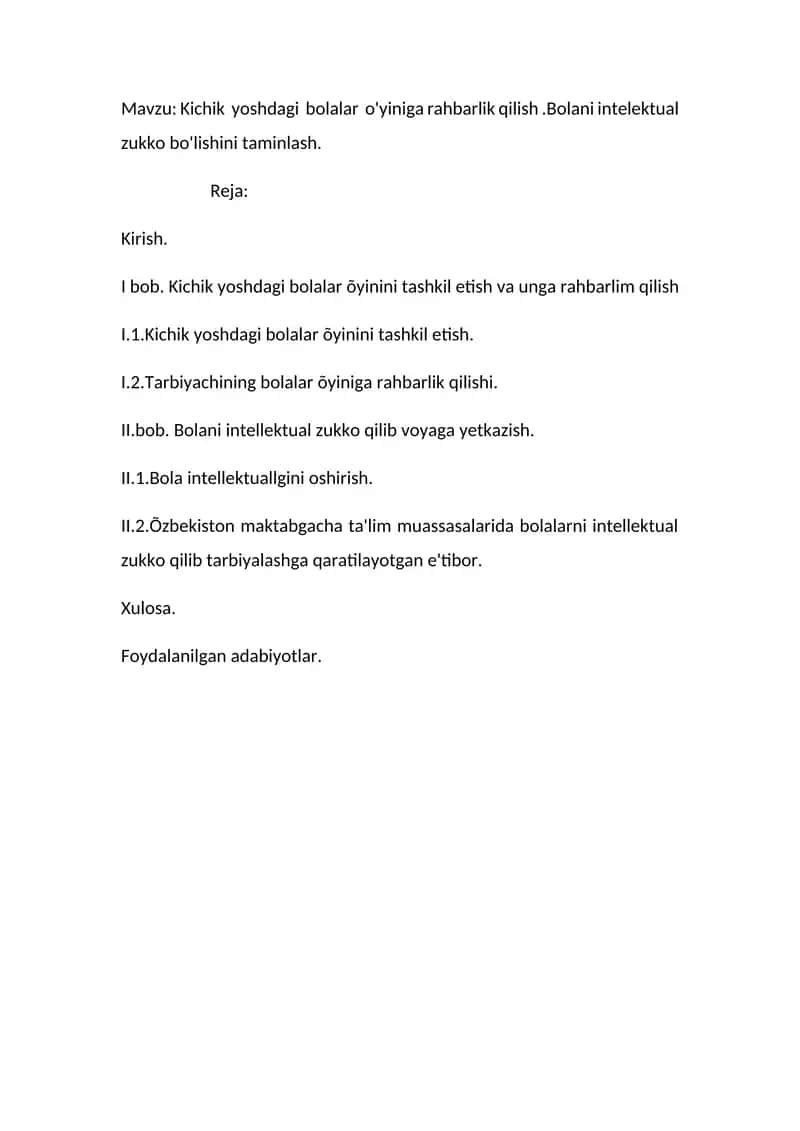 Kichik yoshdagi bolalar o'yiniga rahbarlik qilish