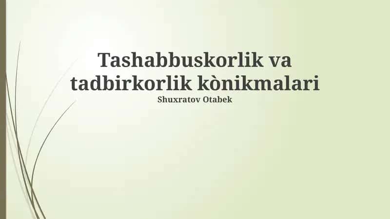 Tashabbuskorlik va tadbirkorlik kònikmalari