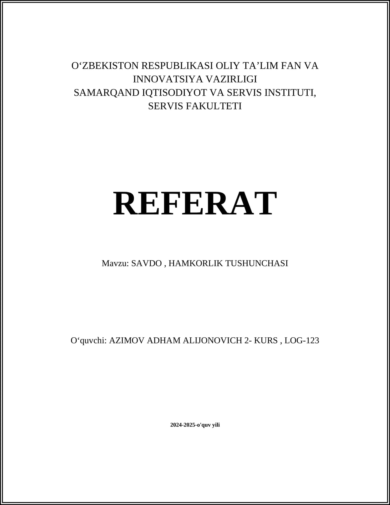 SAVDO, HAMKORLIK TUSHUNCHASI
