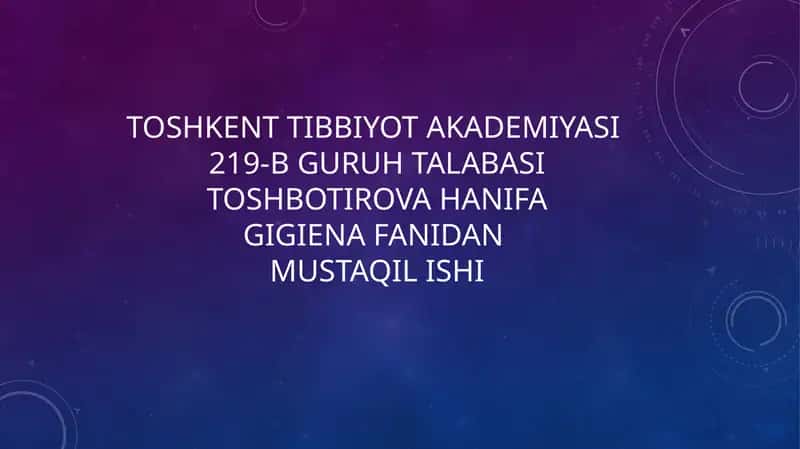 Favqulotdavaziyatlar vahalokatlarda UASH Hishining gigienik jihatlari