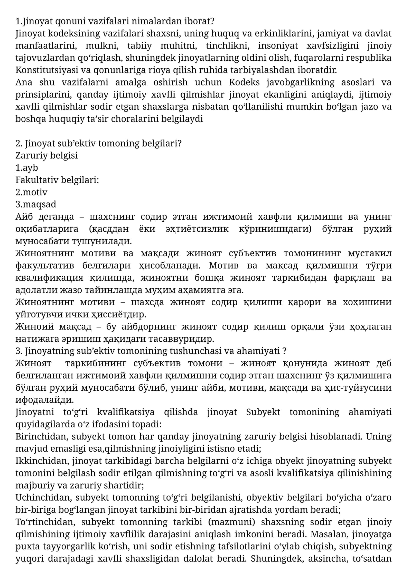 Jinoyat qonuni vazifalari