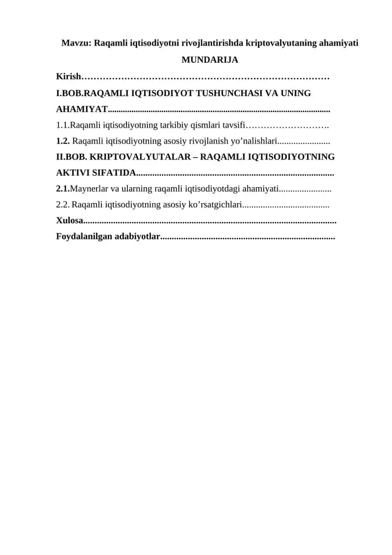 Raqamli iqtisodiyotni rivojlantirishda kriptovalyutaning ahamiyati