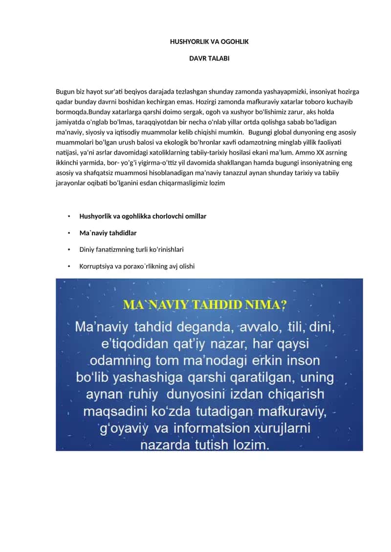 HUSHYORLIK VA OGOHLIK