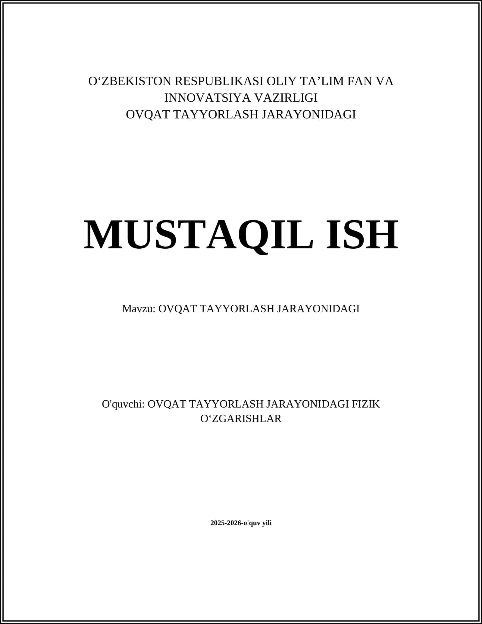 OVQAT TAYYORLASH JARAYONIDAGI