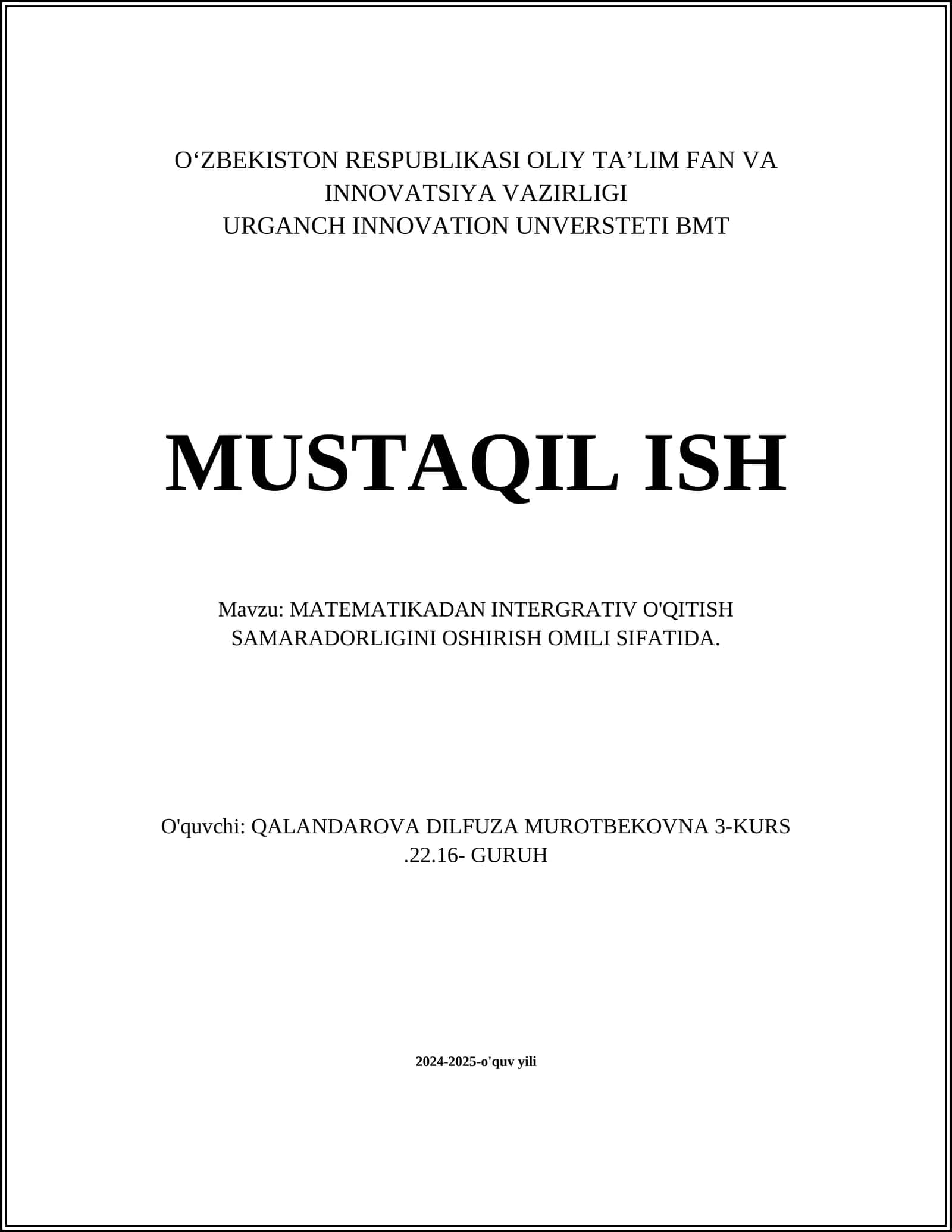 Matematikadan integrativ o'qitishning nazariy asoslari