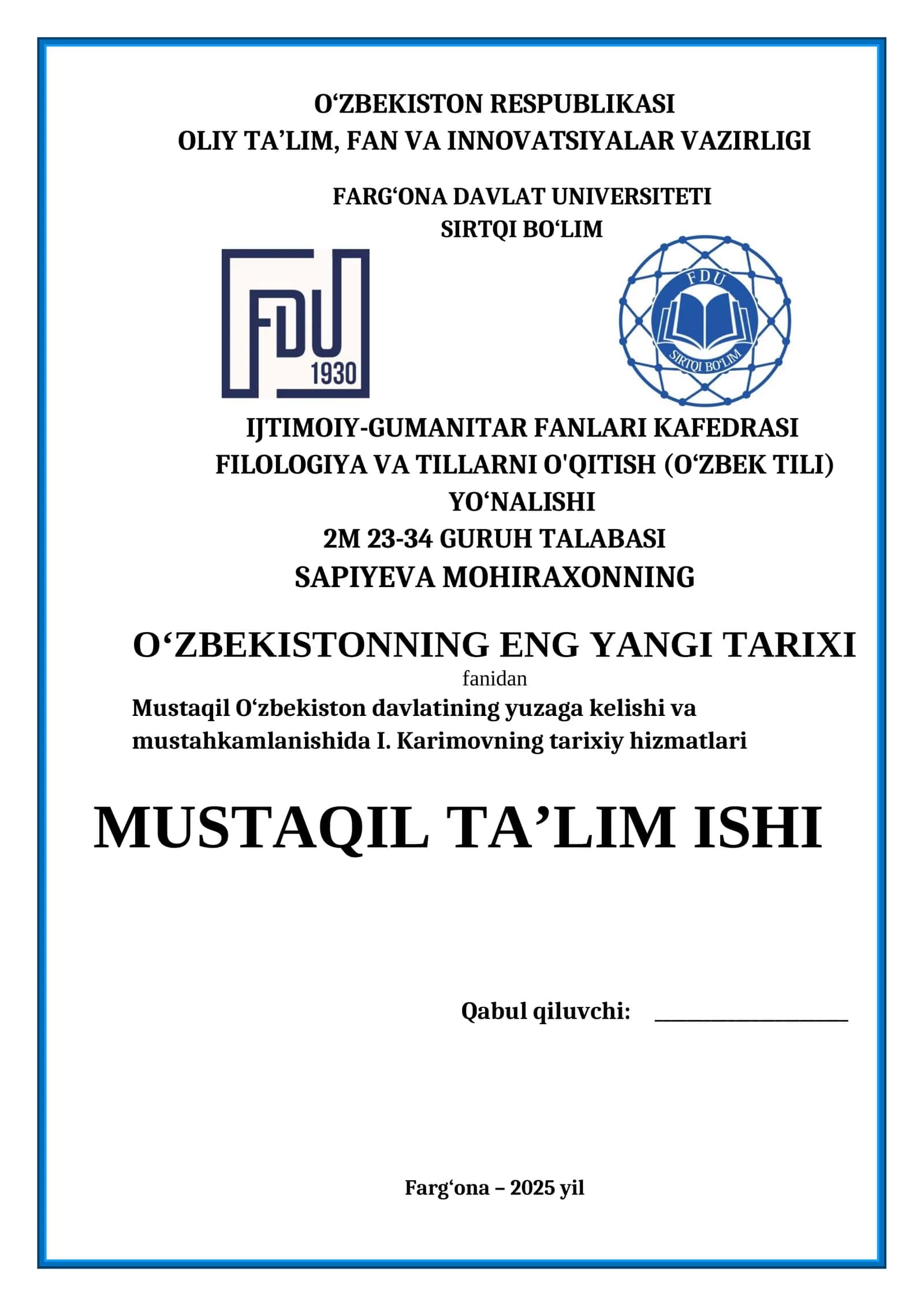 Mustaqil O‘zbekiston davlatining yuzaga kelishi va mustahkamlanishida I. Karimovning tarixiy hizmatlari