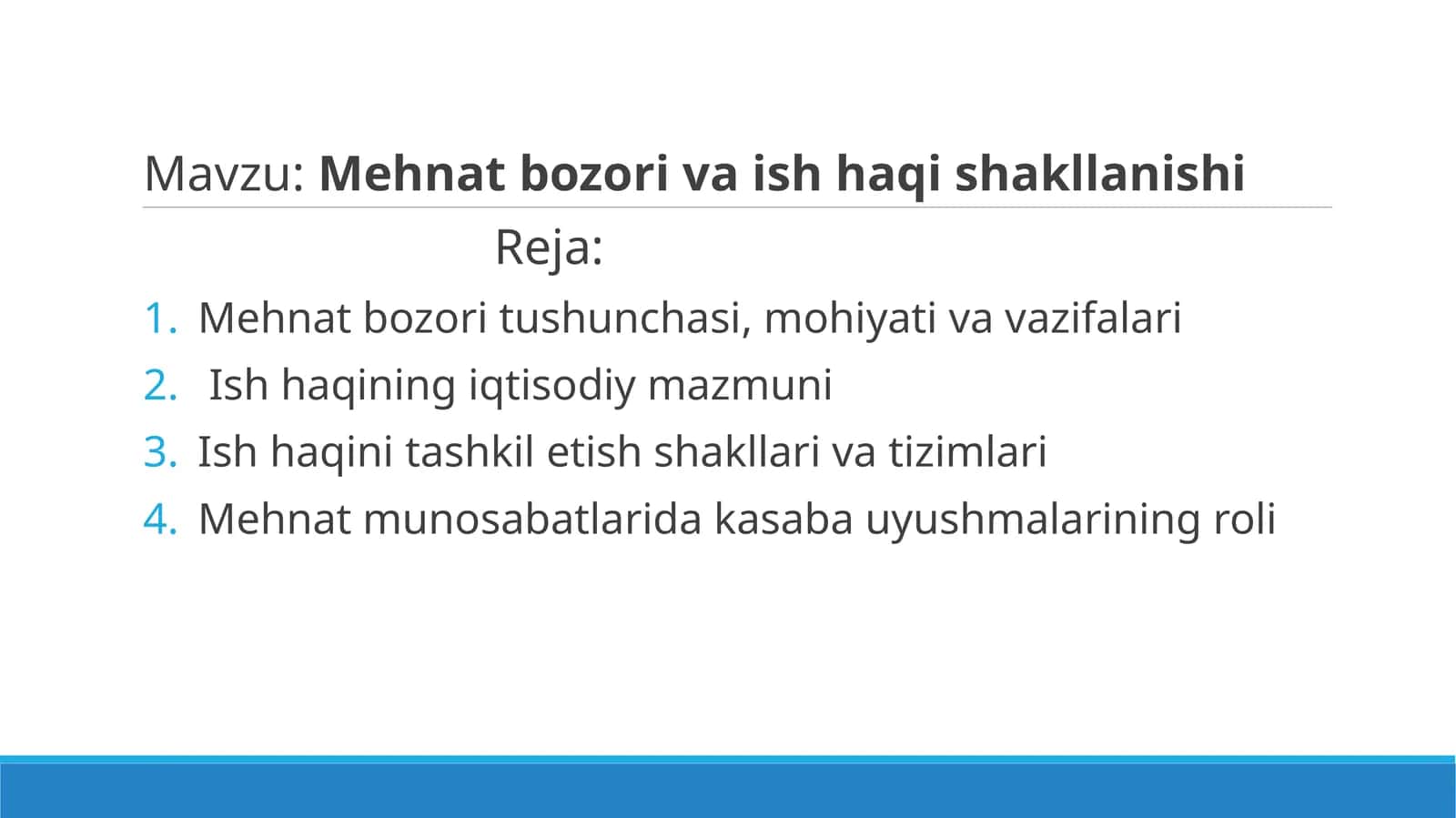 Mehnat bozori va ish haqi shakllanishi taqdimot mikroiqtisodiyot
