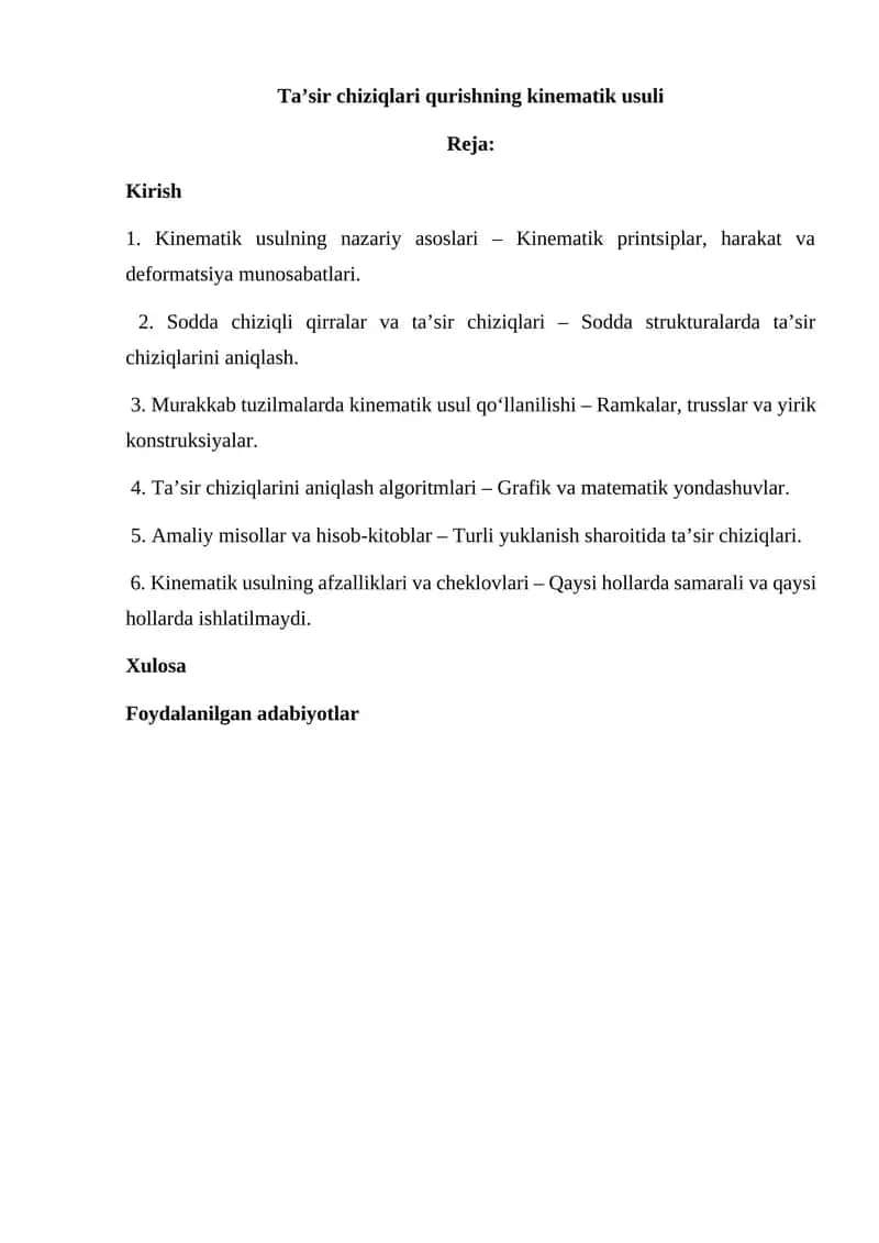 Ta’sir chiziqlari qurishning kinematik usuli