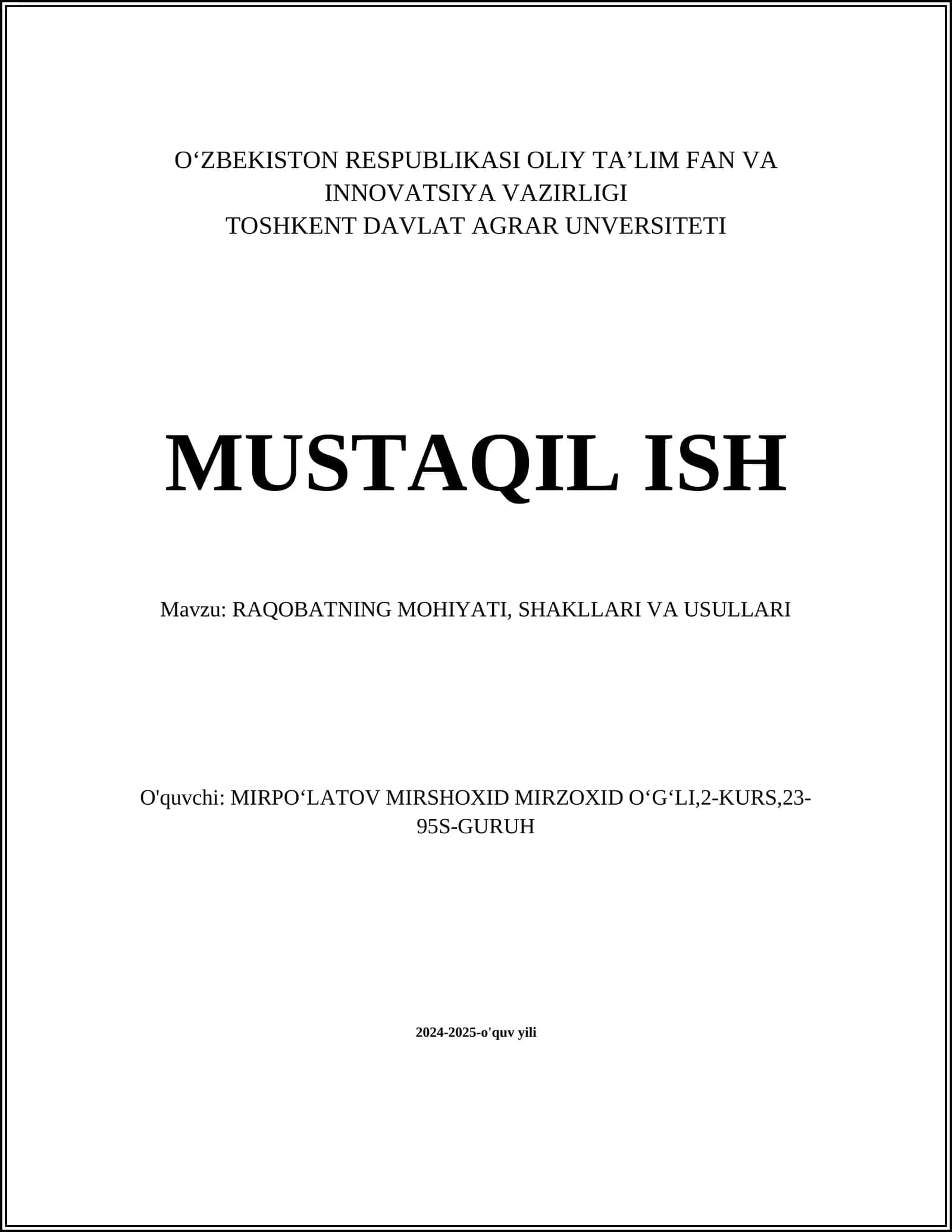 Raqobatning Mohiyati, Shakllari va Usullari