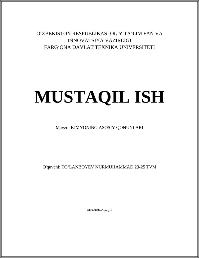 KIMYONING ASOSIY QONUNLARI