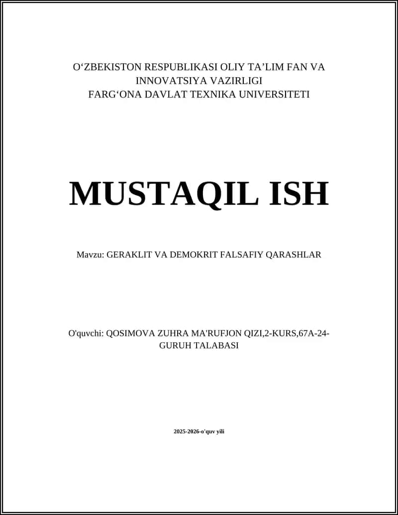 GERAKLIT VA DEMOKRIT FALSAFIY QARASHLAR