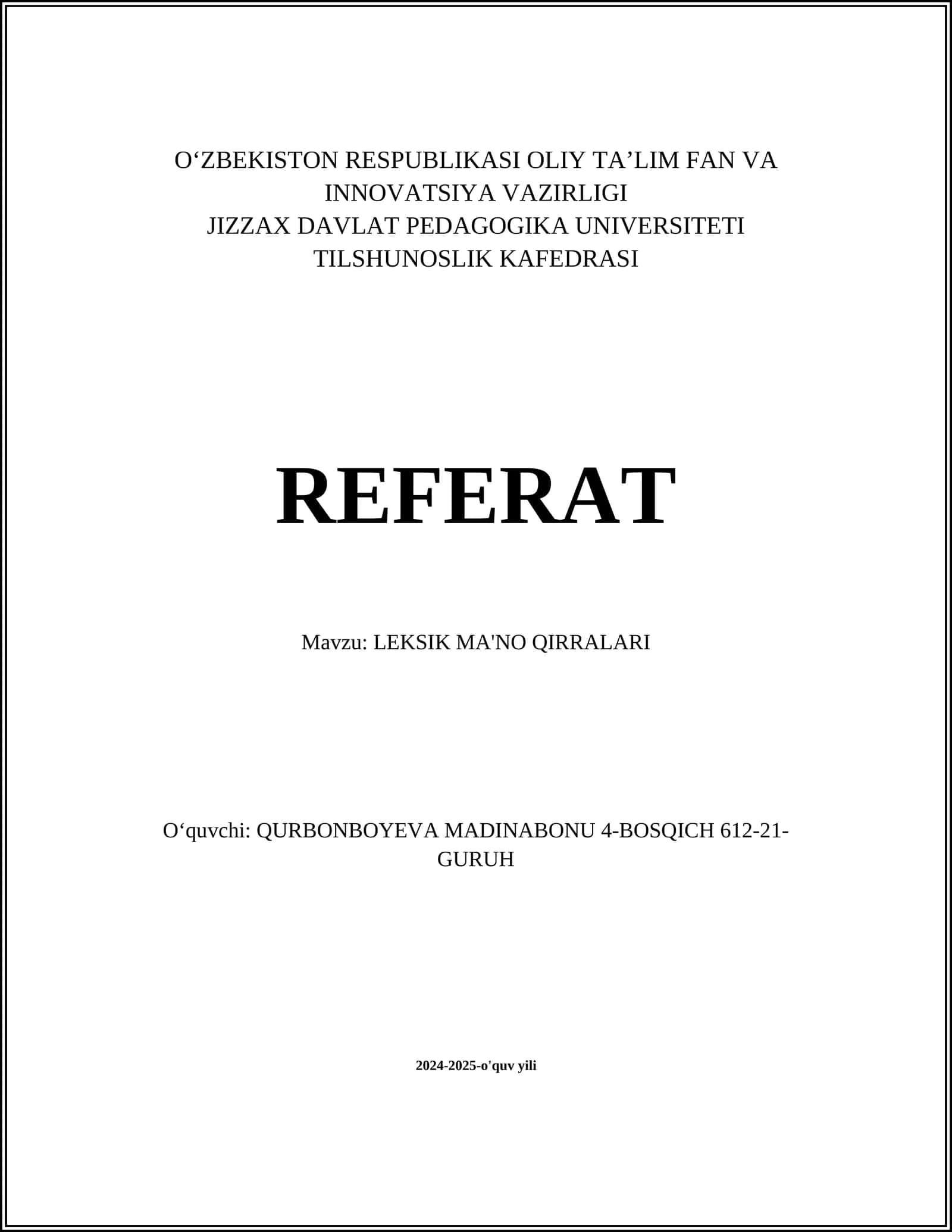 LEKSIK MA'NO QIRRALARI