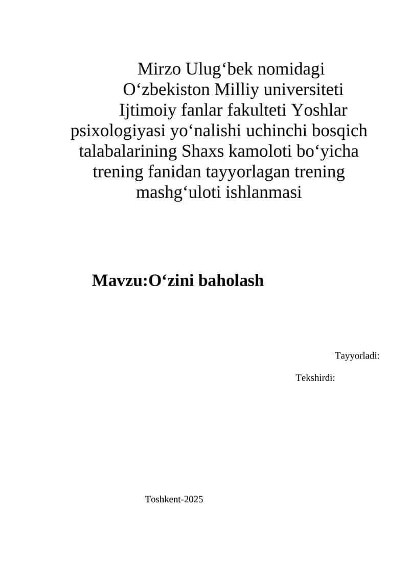 O‘zini baholash