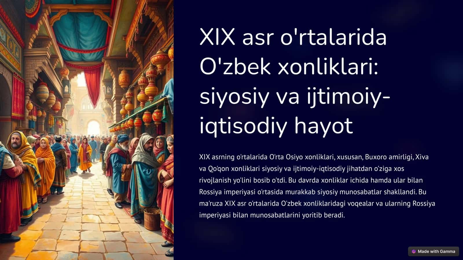 XIX asr o'rtalarida O'zbek xonliklari siyosiy va ijtimoiy-iqtisodiy hayot