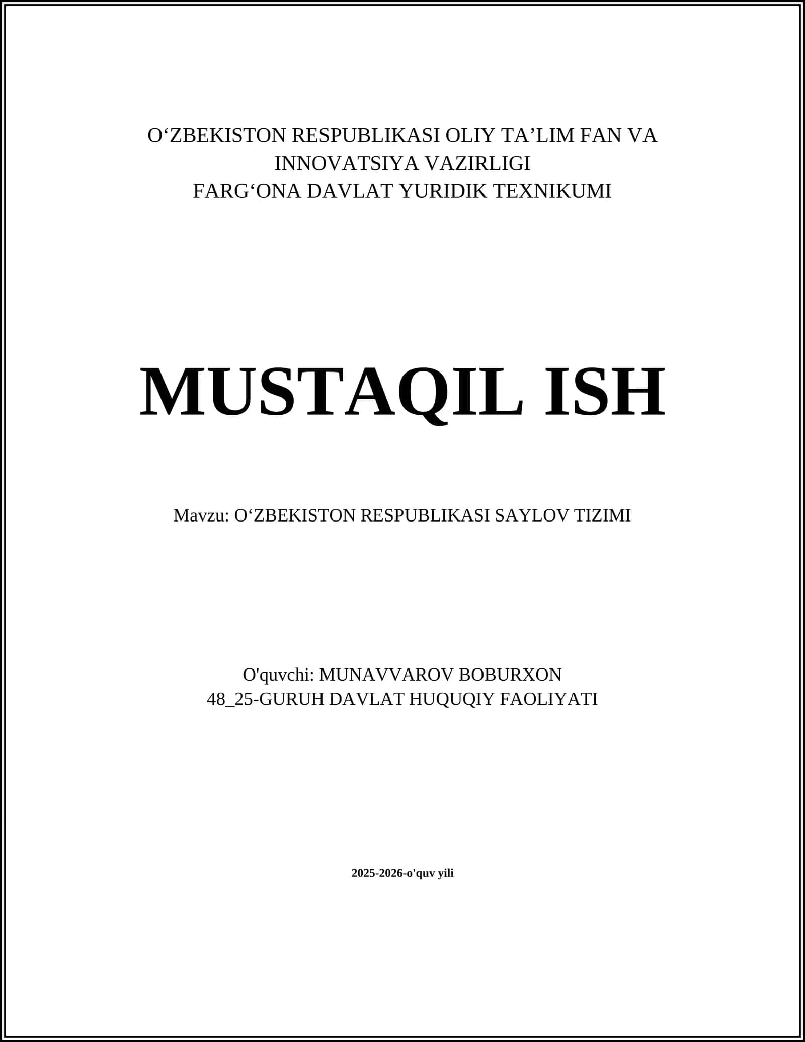O‘ZBEKISTON RESPUBLIKASI SAYLOV TIZIMI