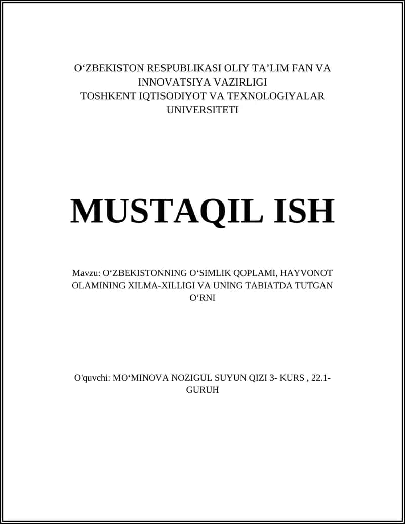 OʻZBEKISTONNING OʻSIMLIK QOPLAMI