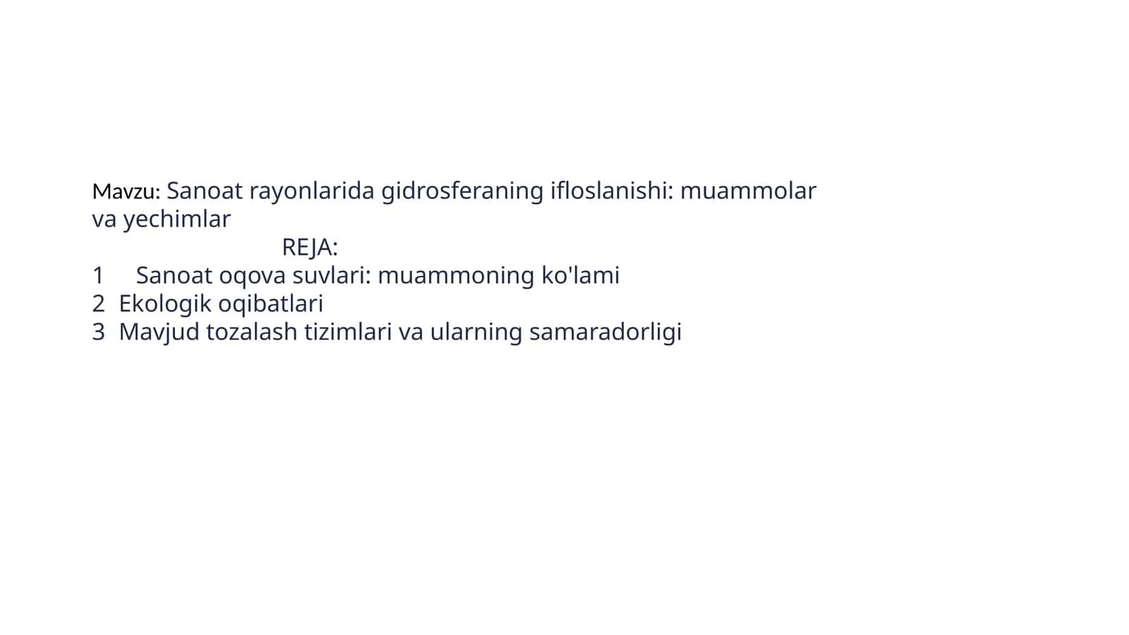 Sanoat rayonlaridagidrosferaningifloslanishi:muammolarvayechimlar