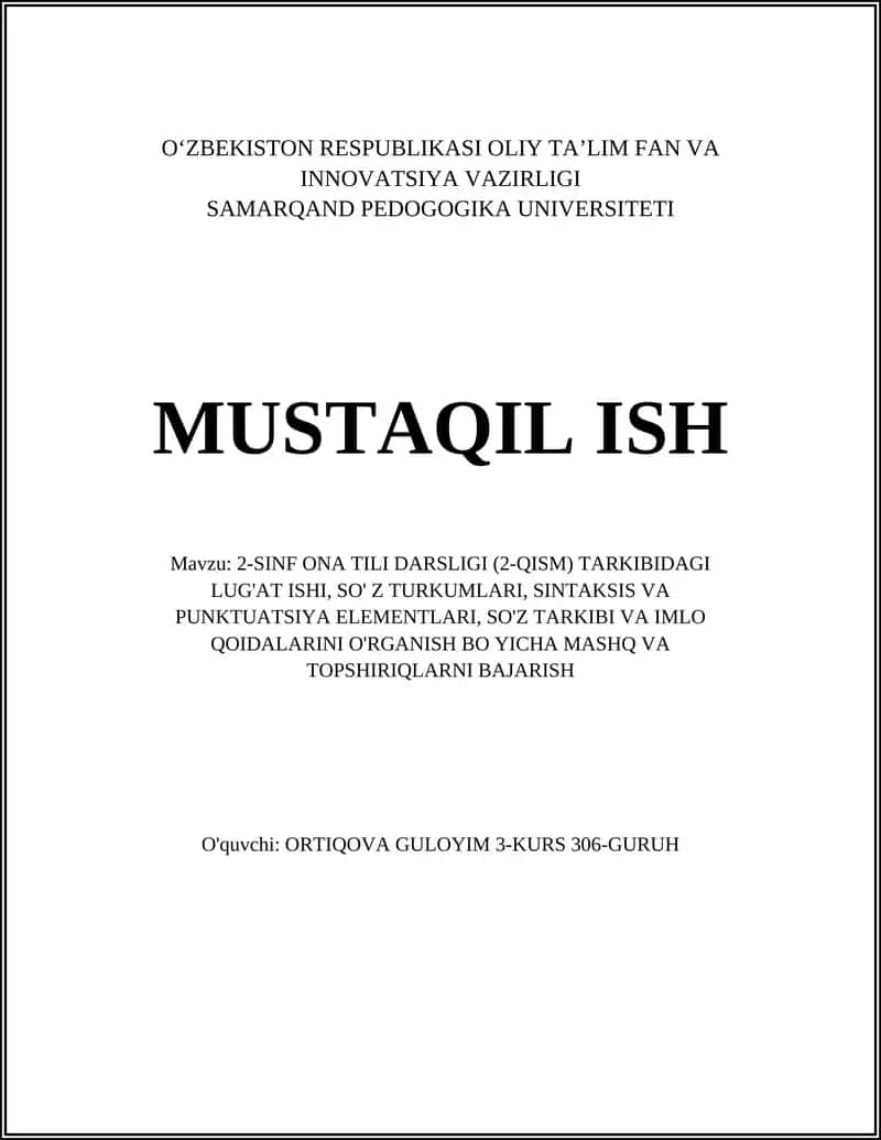 2-SINF ONA TILI DARSLIGI (2-QISM) TARKIBIDAGI LUG'AT ISHI