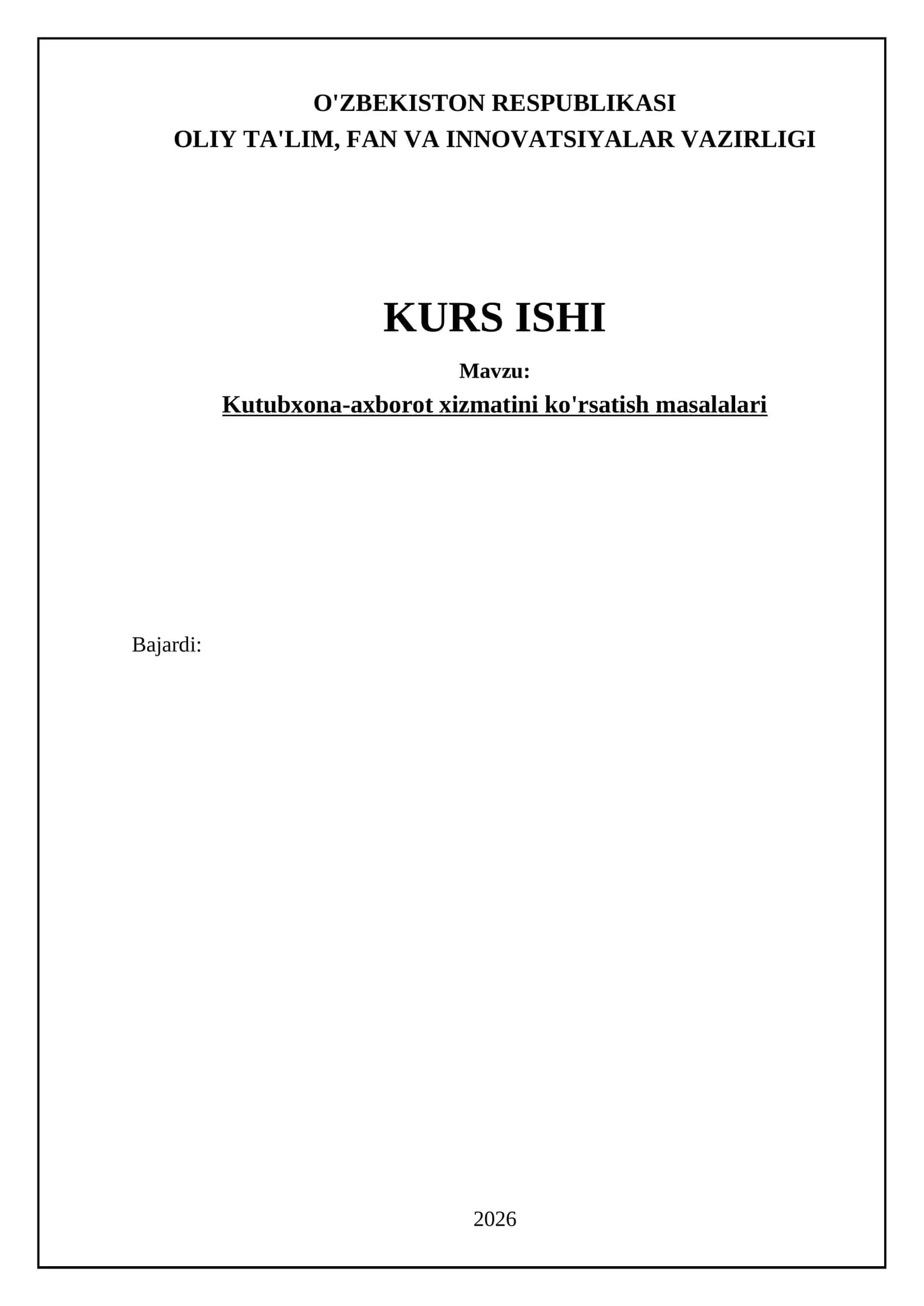 Kutubxona-axborot xizmatini ko'rsatish masalalari