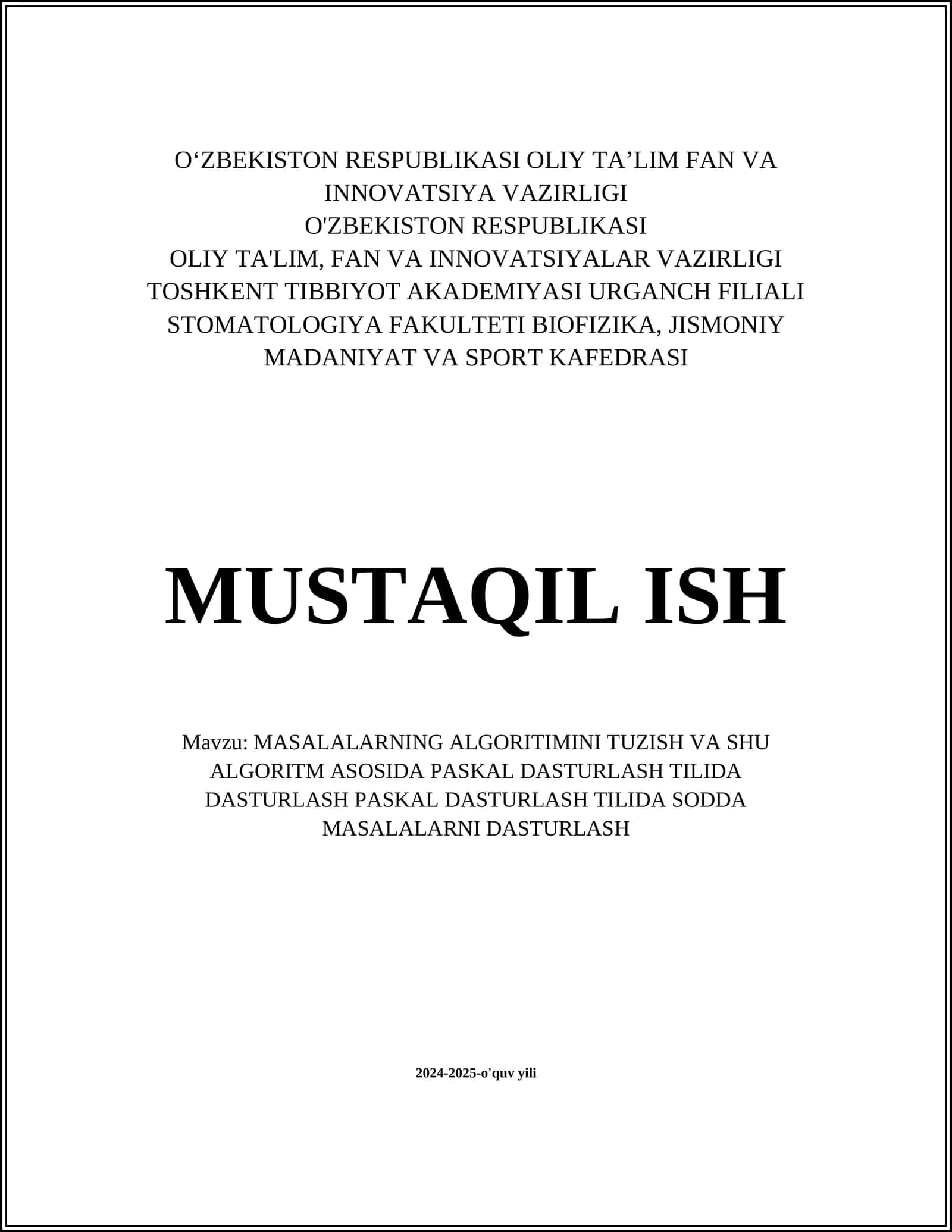 MASALALARNING ALGORITIMINI TUZISH VA SHU ALGORITM ASOSIDA PASKAL DASTURLASH TILIDA DASTURLASH PASKAL DASTURLASH TILIDA SODDA MASALALARNI DASTURLASH