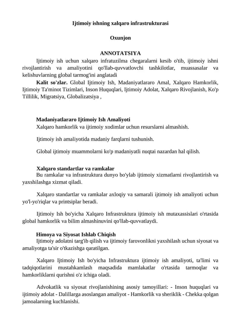 Ijtimoiy Ishning Xalqaro Infrastrukturasi