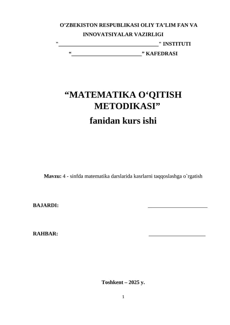 Matematika O‘qitish Metodikasi