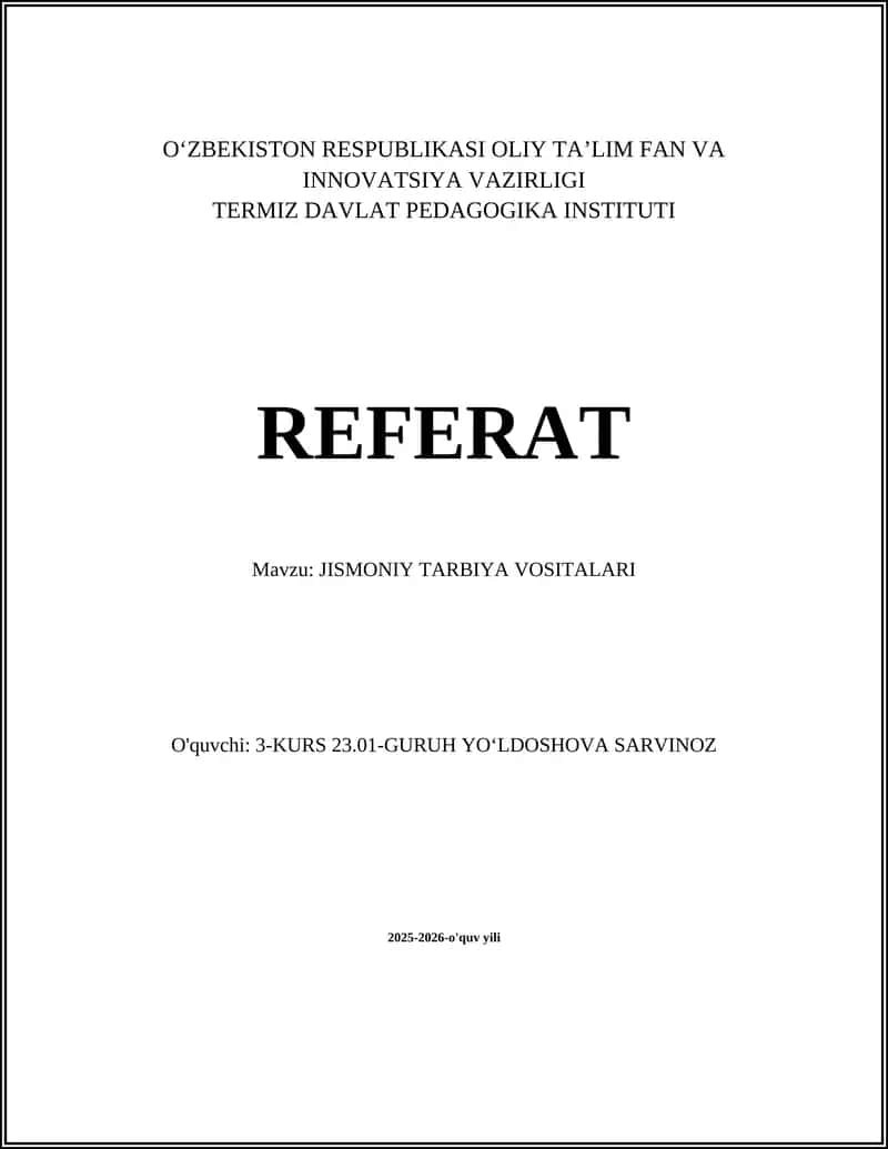 Jismoniy Tarbiya Vositalari