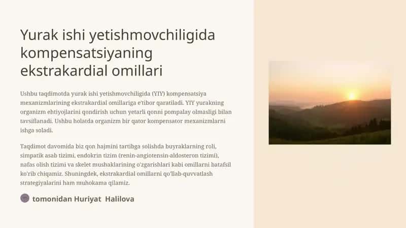 Yurak ishi yetishmovchiligida kompensatsiyaning ekstrakardial omillari