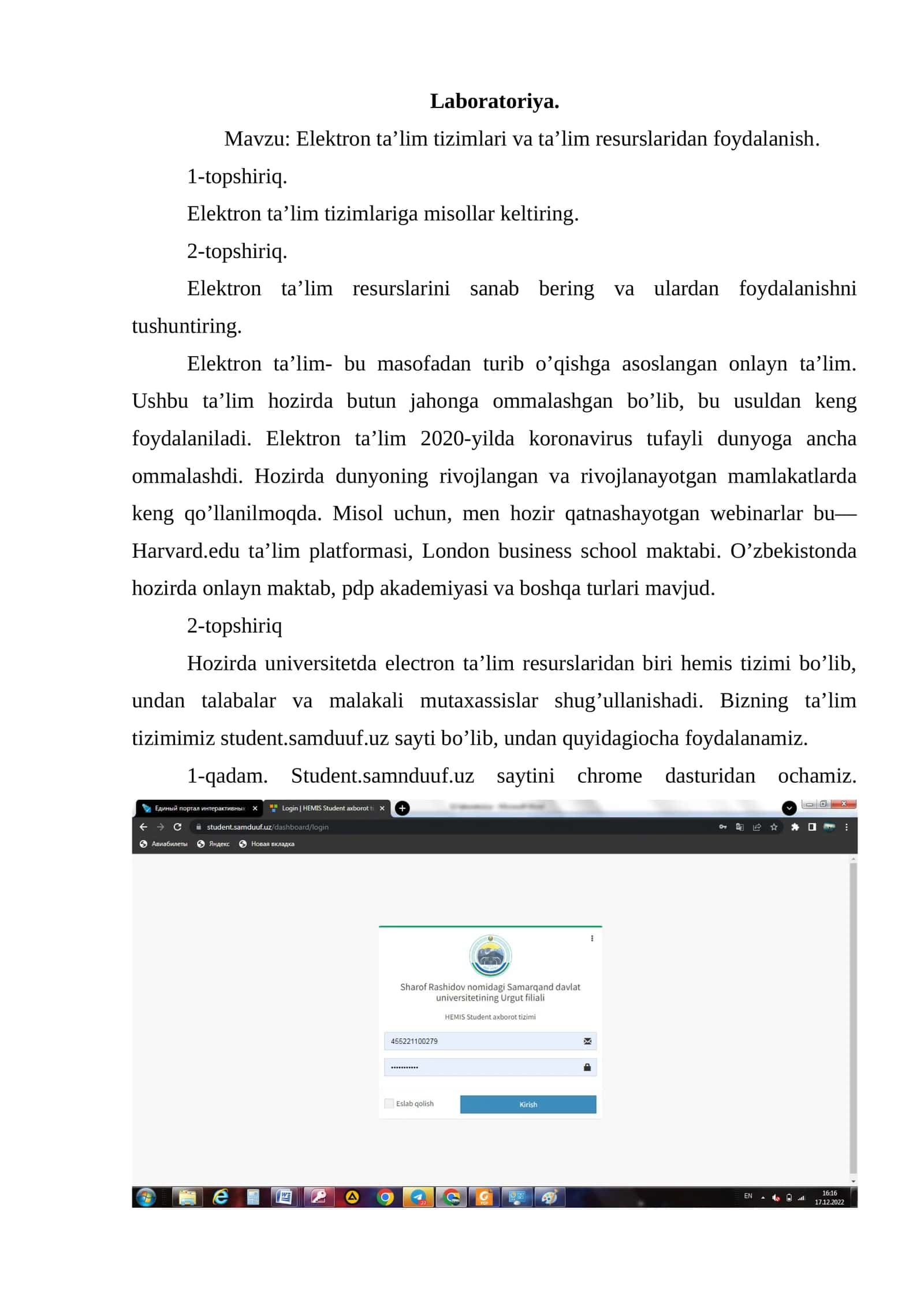 Elektron ta’lim tizimlari va ta’lim resurslaridan foydalanish