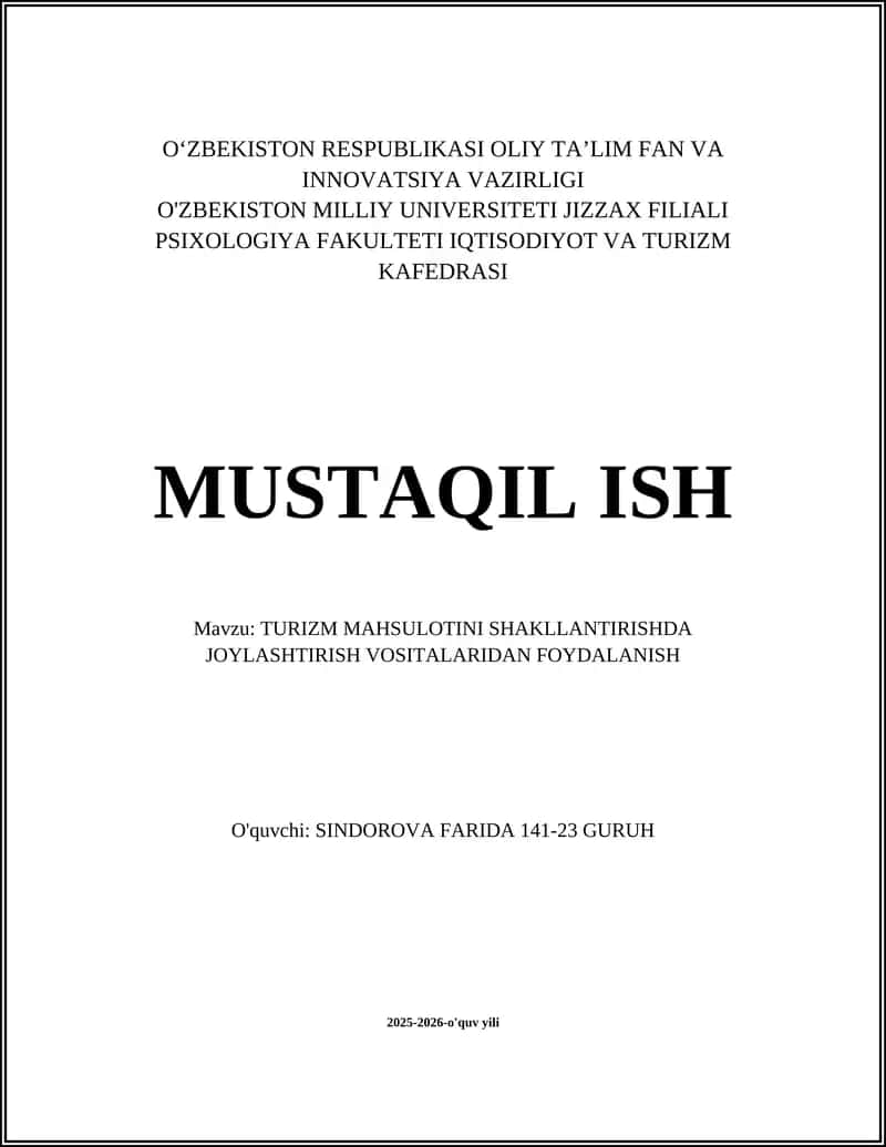 Turizm Mahsulotini Shakllantirishda Joylashtirish Vositalaridan Foydalanish