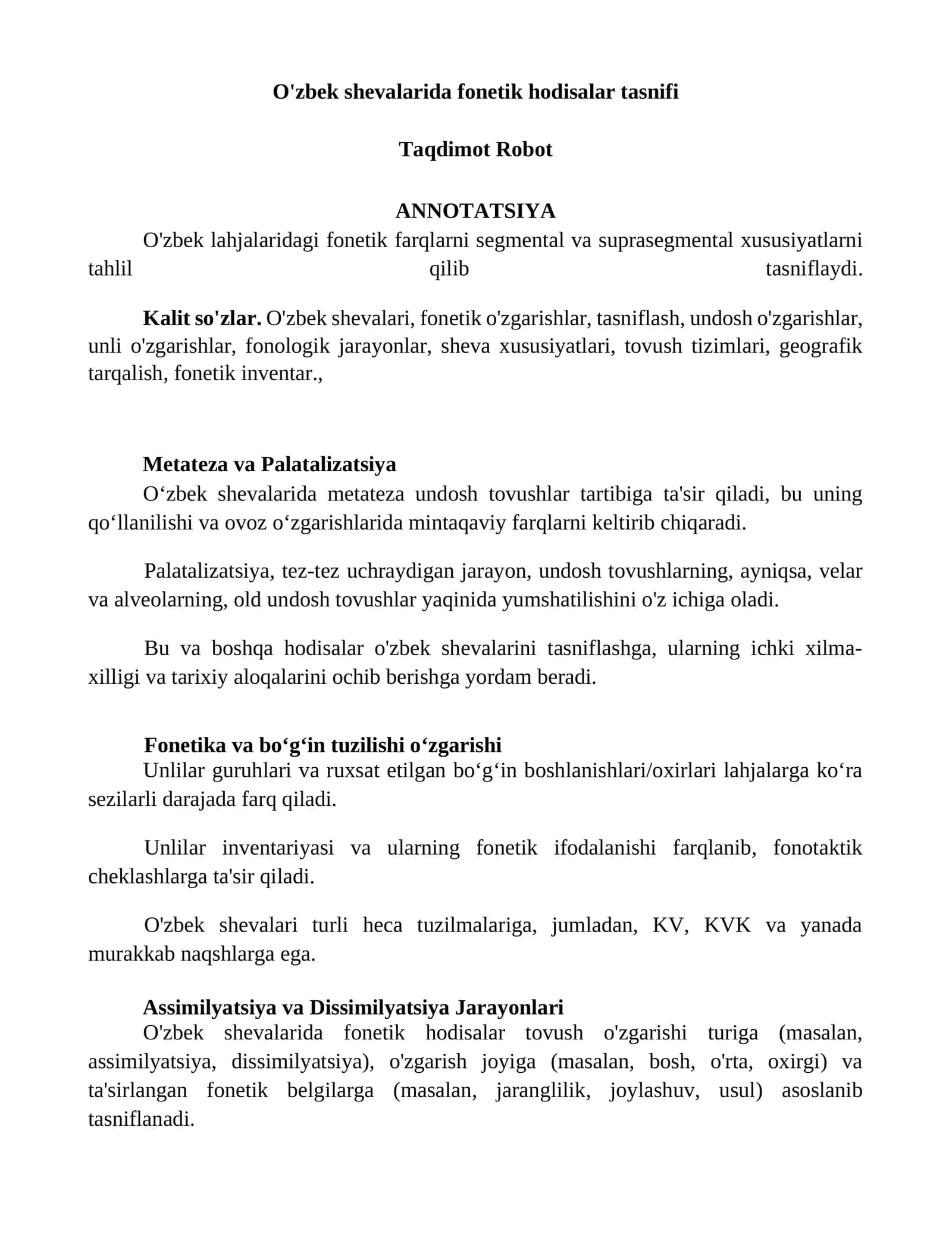 O'zbek shevalarida fonetik hodisalar tasnifi