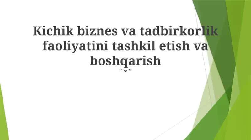 Kichik biznes va tadbirkorlik faoliyatini tashkil etish va boshqarish