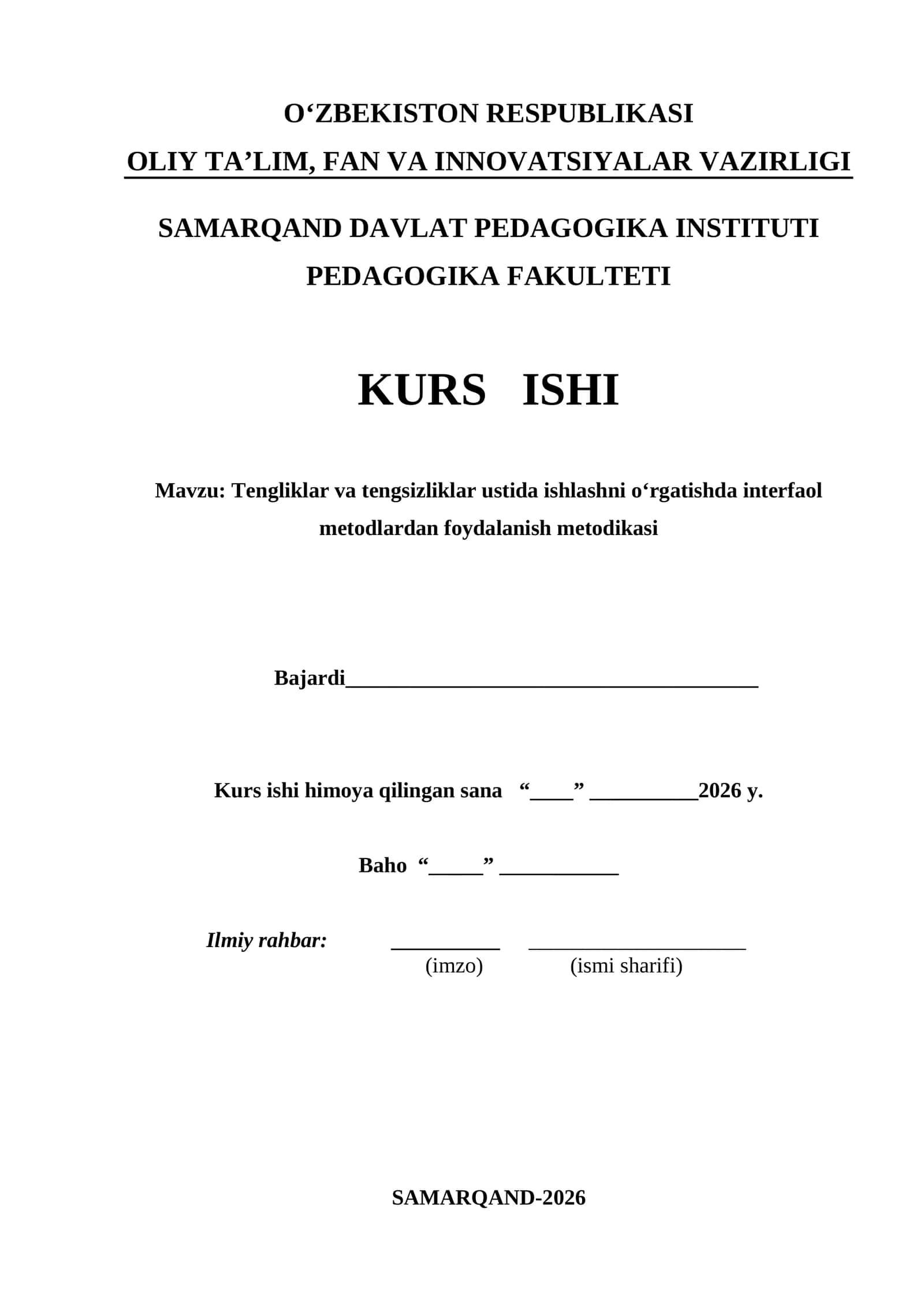 Tengliklar va tengsizliklar ustida ishlashni oʻrgatishda interfaol metodlardan foydalanish metodikasi