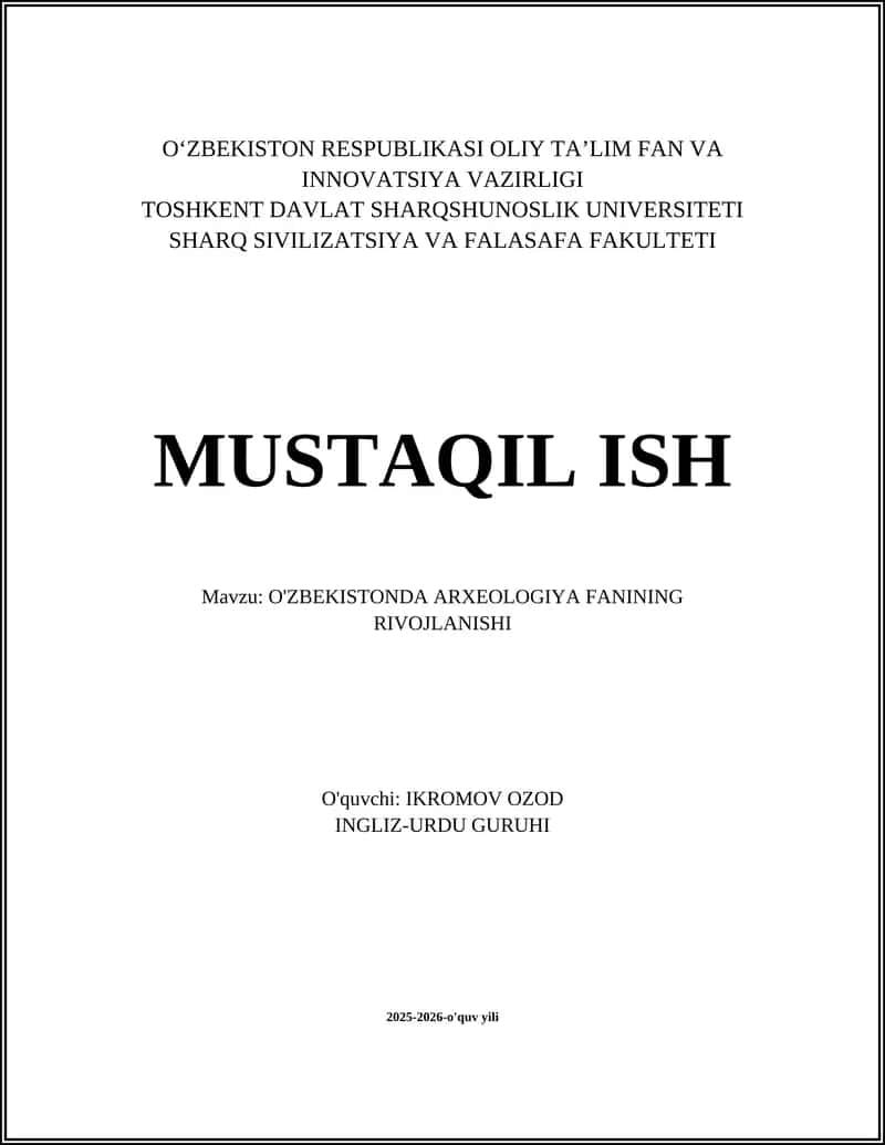 O'ZBEKISTONDA ARXEOLOGIYA FANINING RIVOJLANISHI