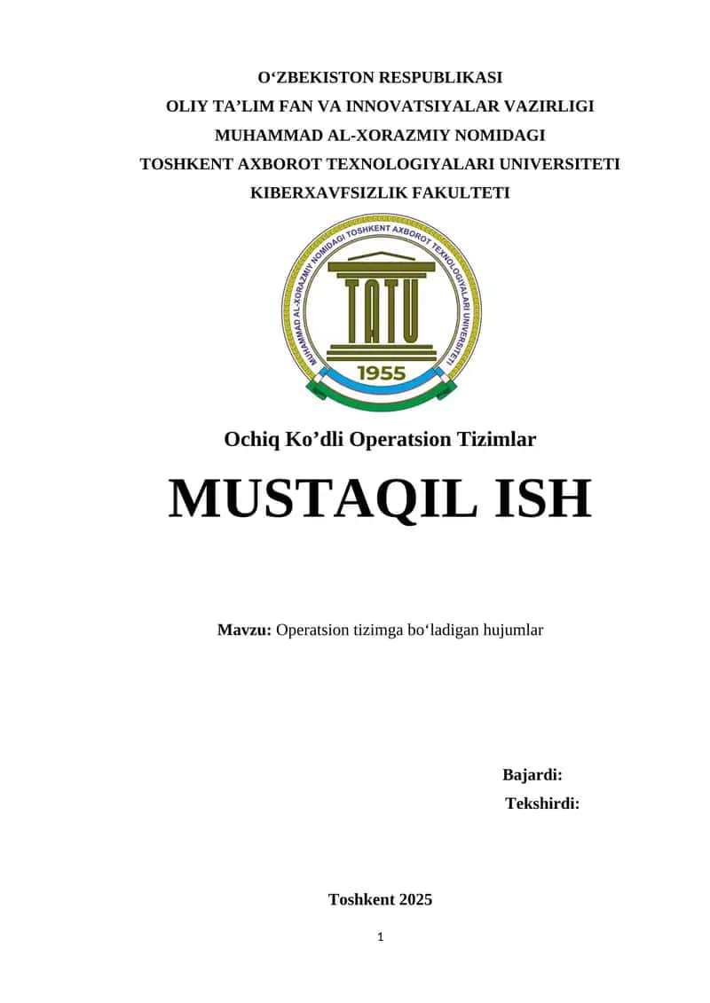Operatsion tizimga bо'ladigan hujumlar
