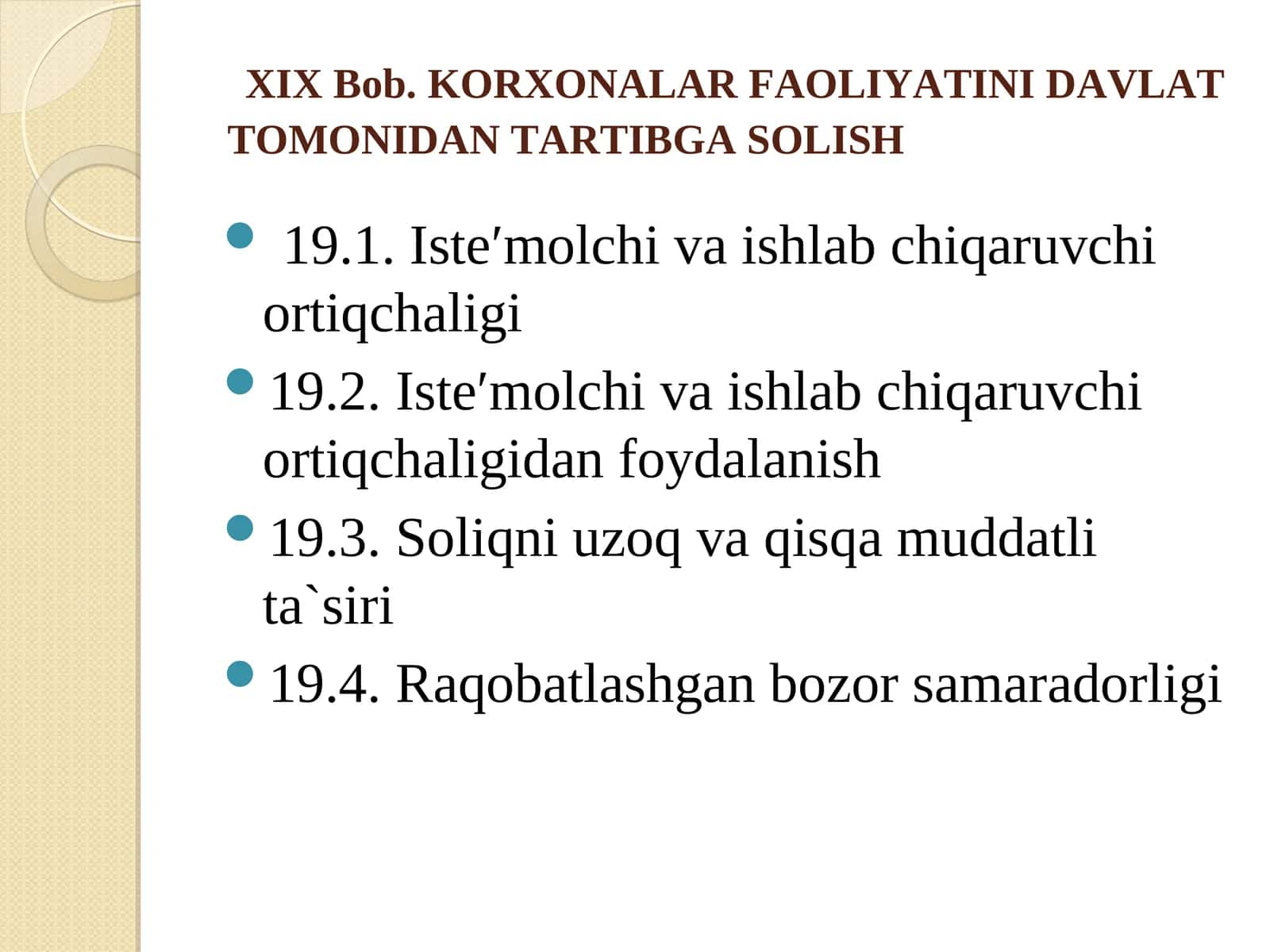 KORXONALAR FAOLIYATINI DAVLATTOMONIDAN TARTIBGA SOLISH