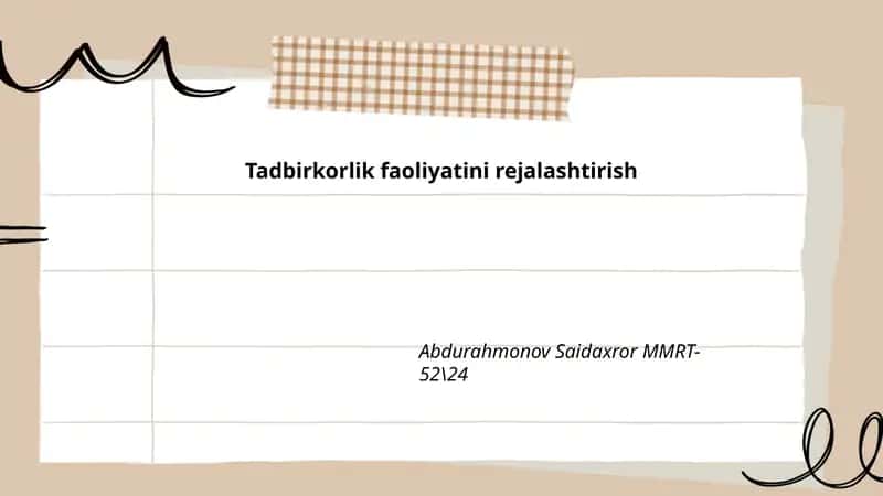 Tadbirkorlik faoliyatini rejalashtirish