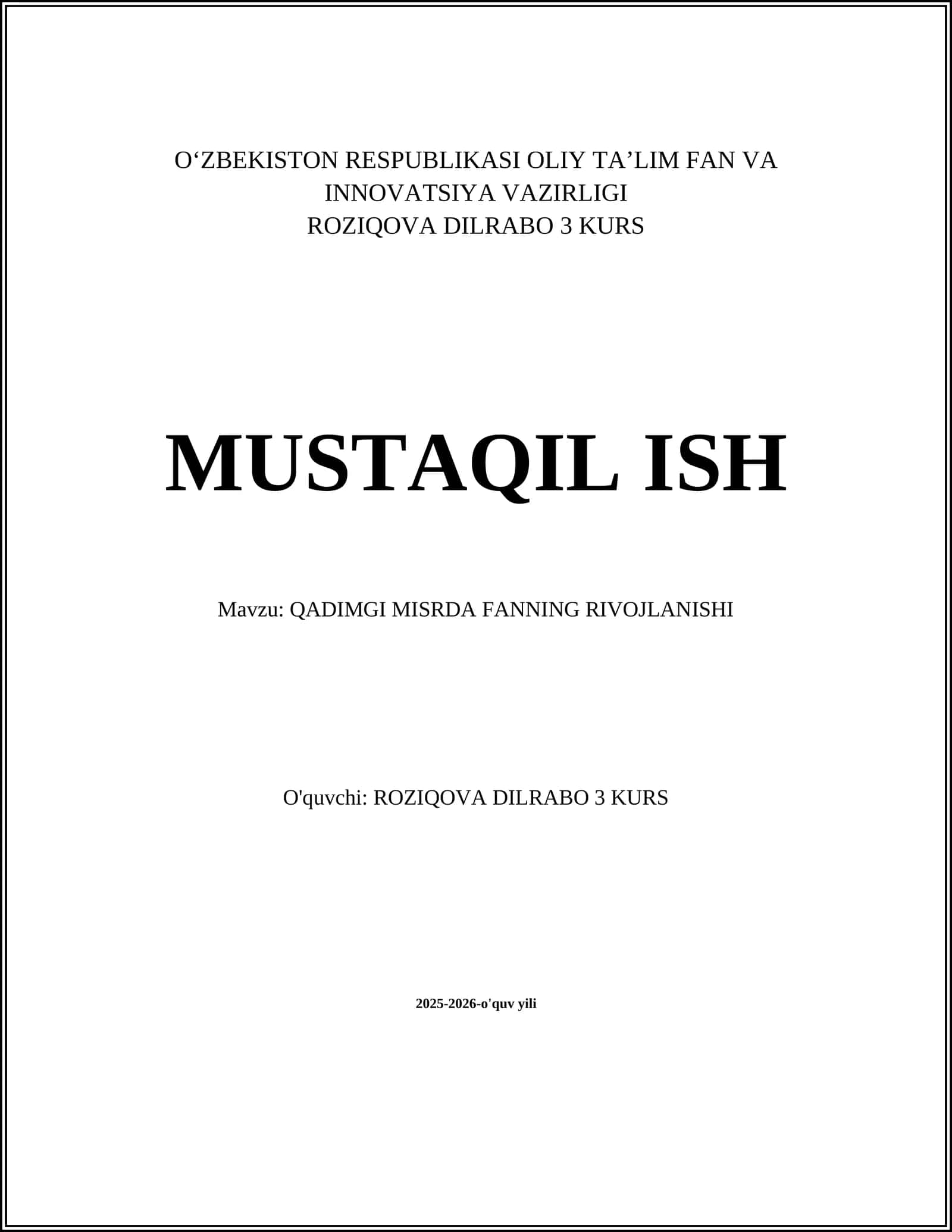 QADIMGI MISRDA FANNING RIVOJLANISHI