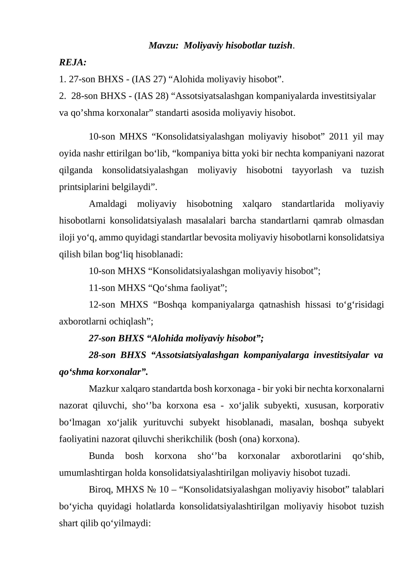 Moliyaviy hisobotlar tuzish