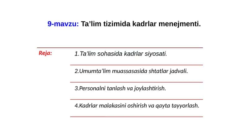 Ta’lim tizimi dakadrlar menejmenti