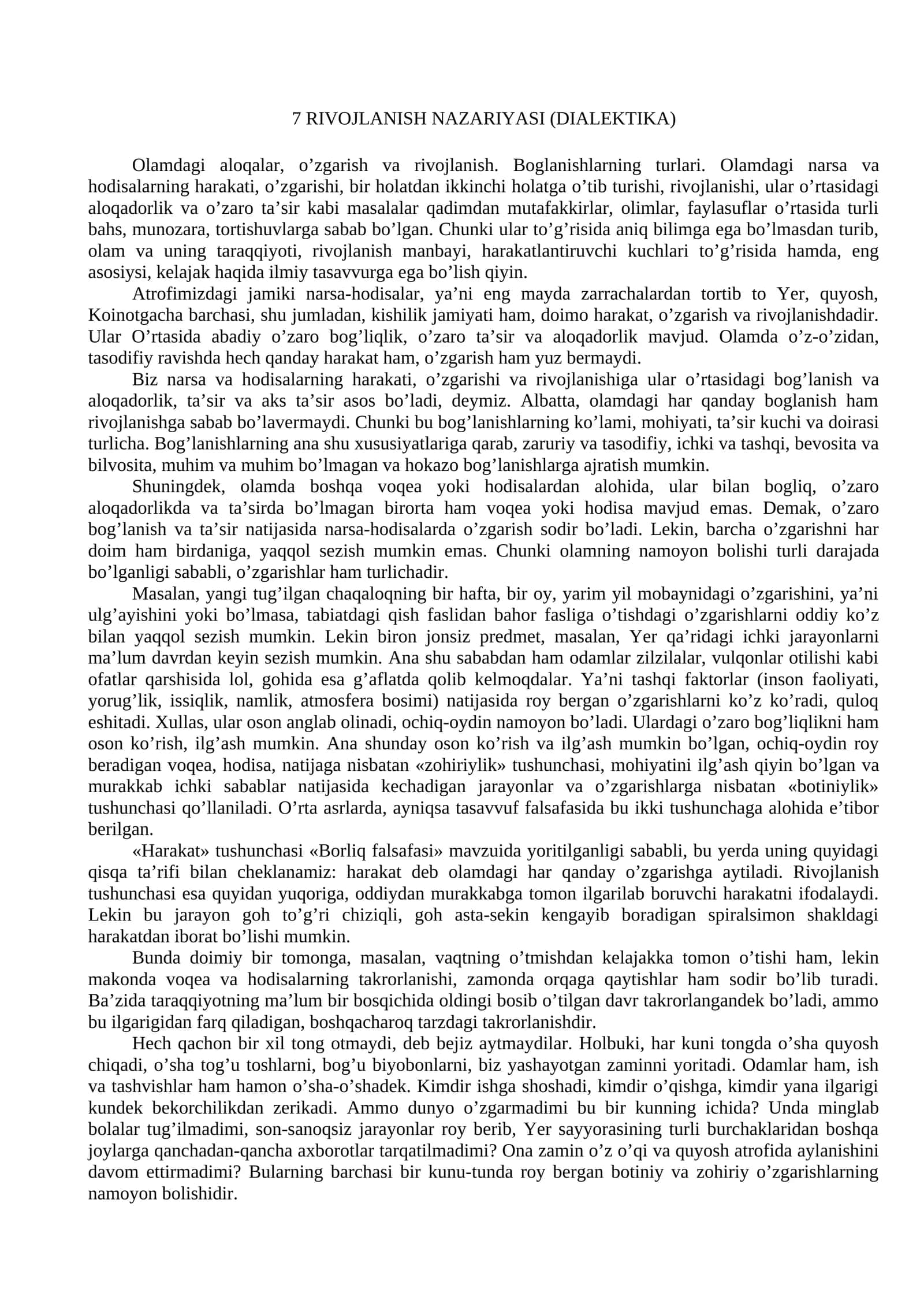 7 RIVOJLANISH NAZARIYASI (DIALEKTIKA)