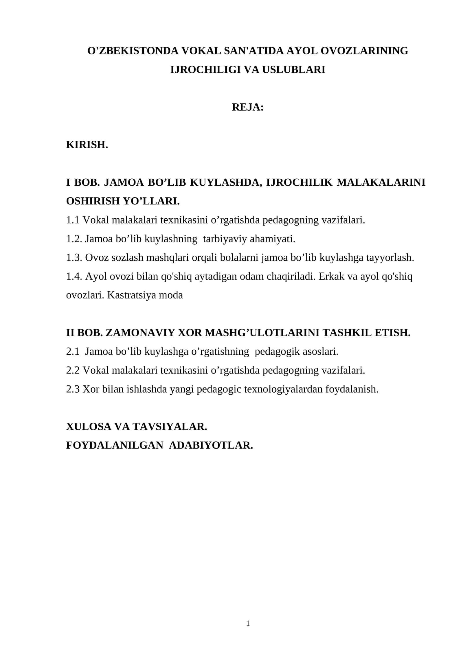 O'ZBEKISTONDA VOKAL SAN'ATIDA AYOL OVOZLARINING IJROCHILIGI VA USLUBLARI