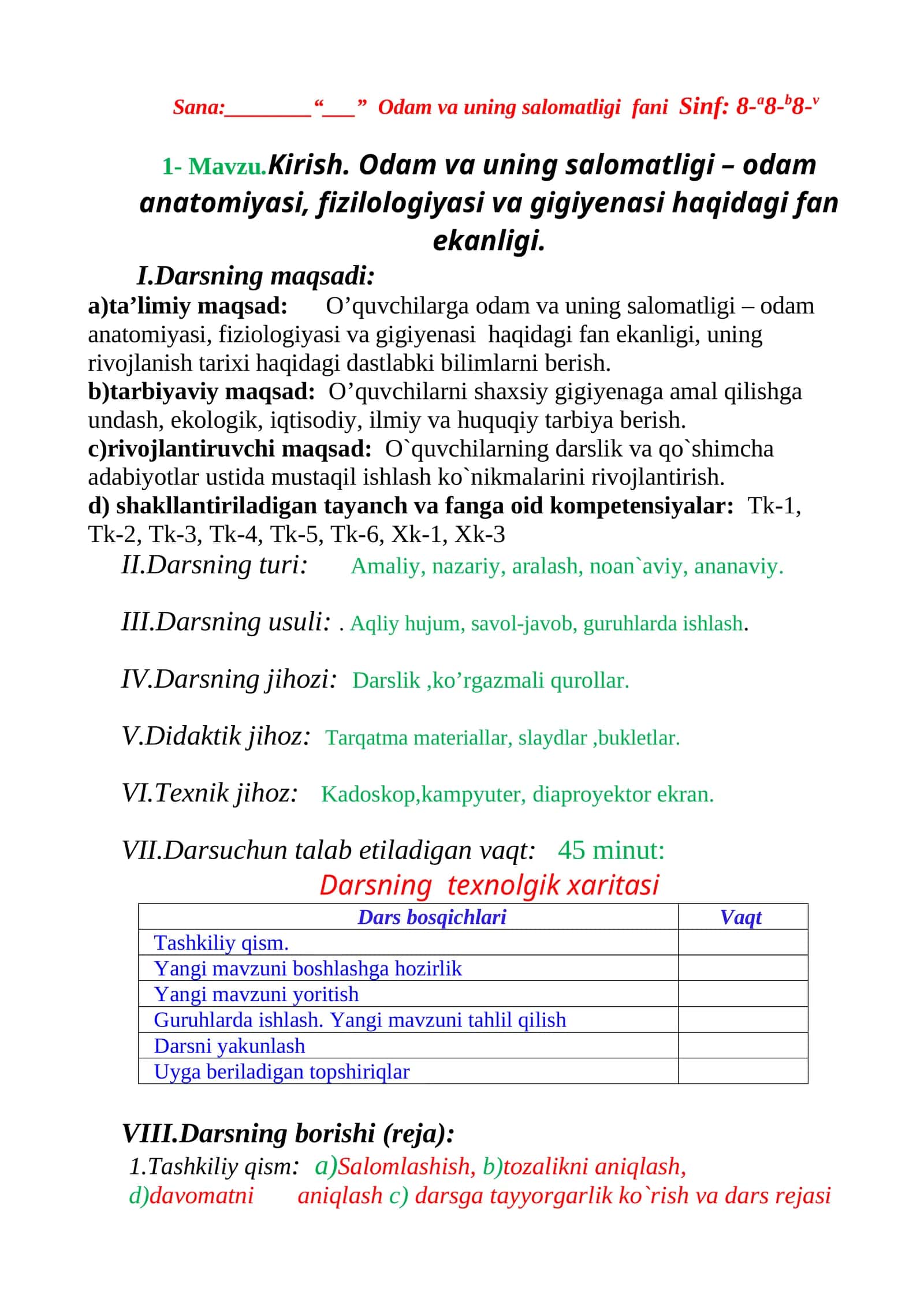 Odam va uning salomatligi fani