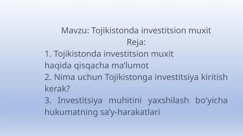 Tojikistonda investitsion muxit