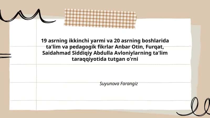Anbar Otin, Furqat, Saidahmad Siddiqiy Abdulla Avloniylarning ta'lim taraqqiyoti